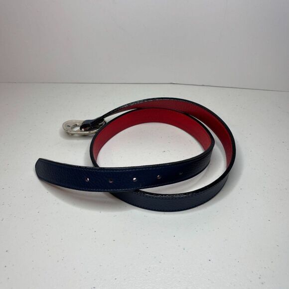 Orvis Two-Tone Red Blue Leather Polo Buckle Belt Adjustable Womens Designer NWOT - Picture 5 of 5